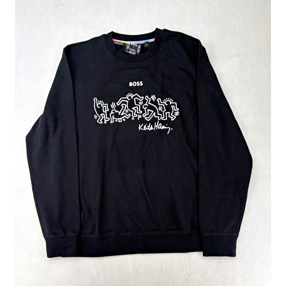 BOSS x Keith Haring Crewneck Graphic Print Logo Sweatshirt Black Men's XL